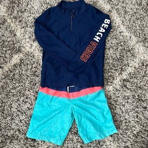 Carter’s Size 6 Boys Swim Trunks and Long Sleeve Rashguard
